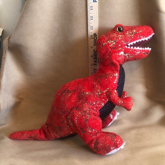Red Plush Dinosaur 12 inch Hug Fun Tyrannosaurus T-Rex metallic look - Picture 1 of 4